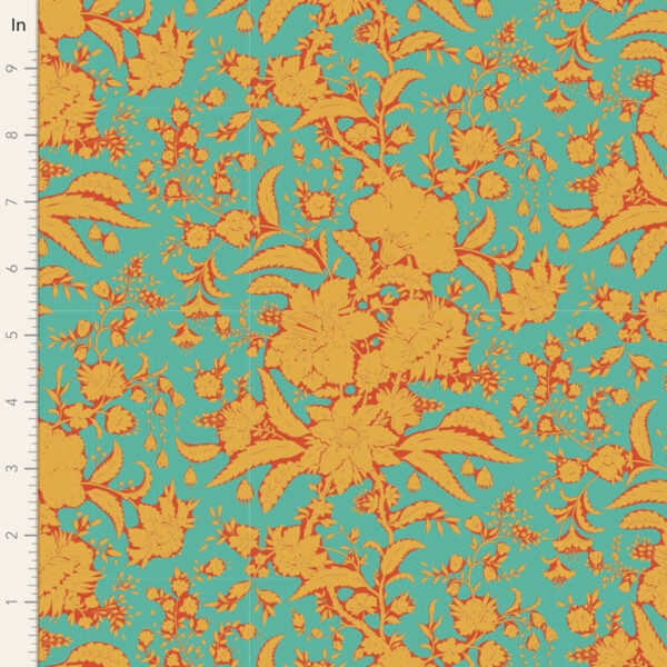 tessuto per il patchwork abloom tilda turchese e arancione