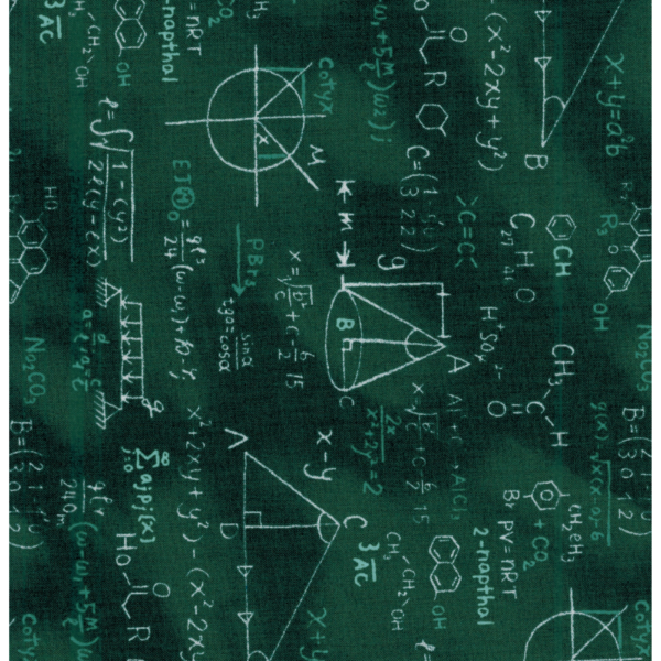 tessuto per patchwork con disegni matematici sulle tonalita del verde scuro