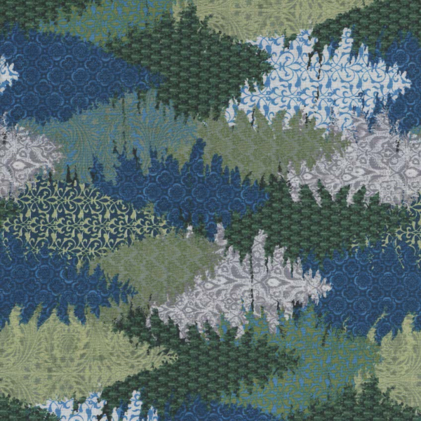tessuto per patchwork disegno astratto blu bianco verde