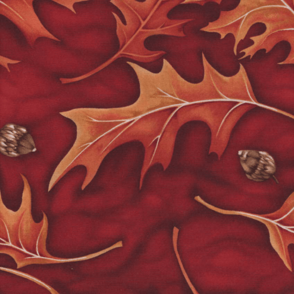 tessuto per quilting con foglie in autunno arancioni rosso